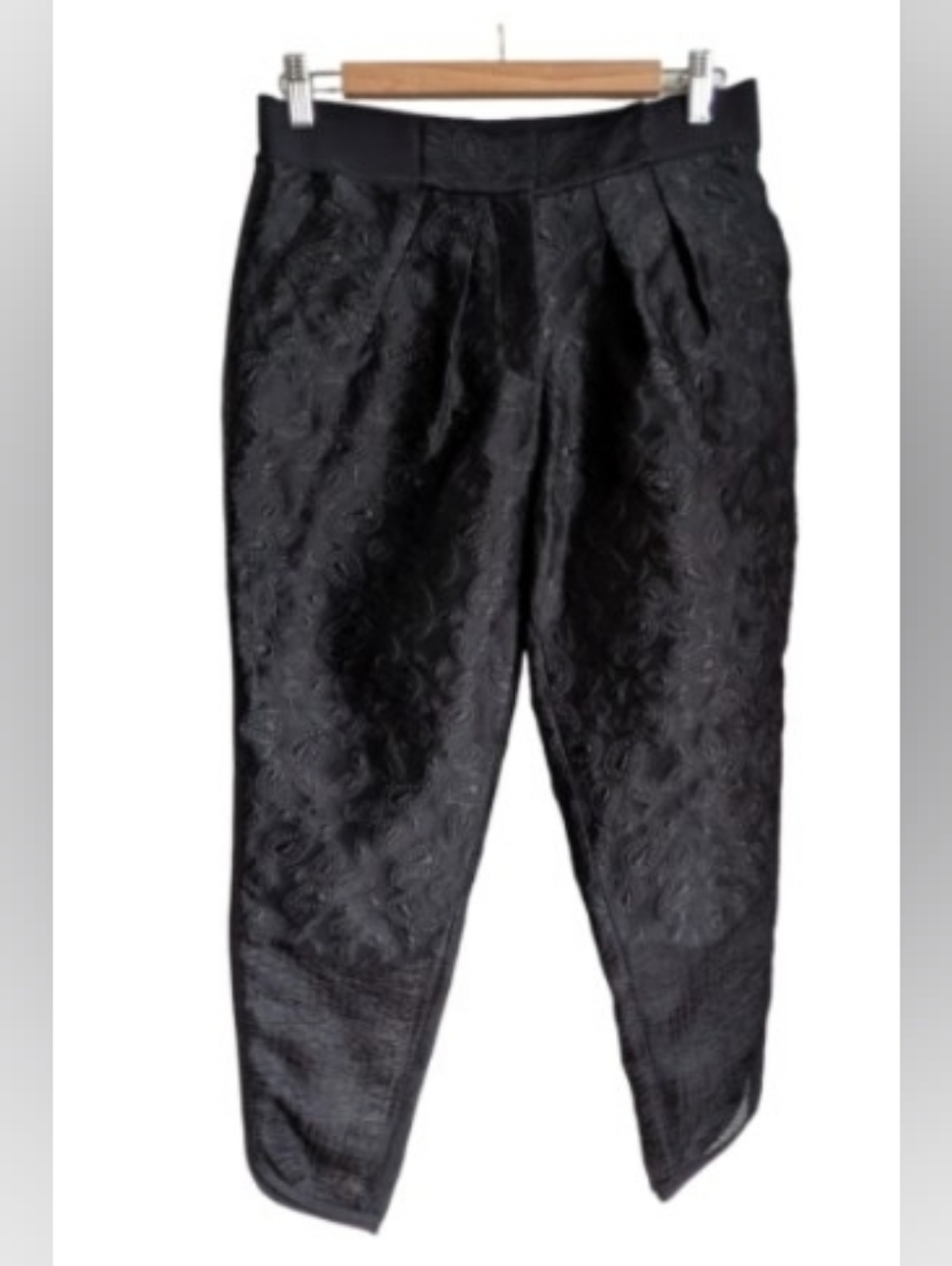 YIGAL AZROUEL Black Silk Luxury Feminine Chic Pleated Paisley Pants Size 4 NWT